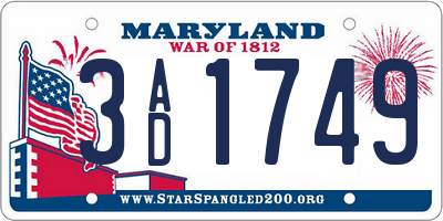 MD license plate 3AD1749