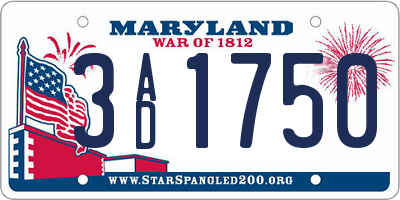 MD license plate 3AD1750