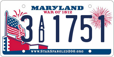 MD license plate 3AD1751