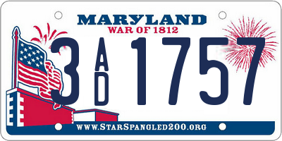 MD license plate 3AD1757