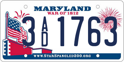 MD license plate 3AD1763