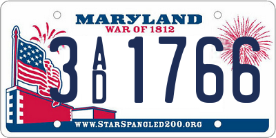 MD license plate 3AD1766