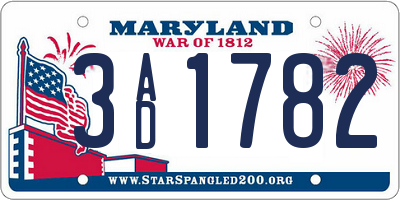 MD license plate 3AD1782