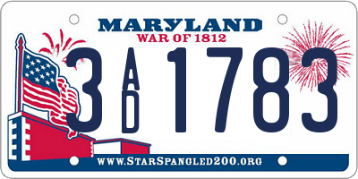 MD license plate 3AD1783