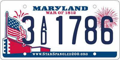 MD license plate 3AD1786