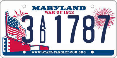 MD license plate 3AD1787