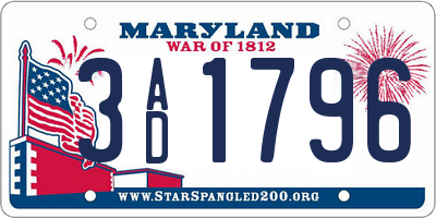 MD license plate 3AD1796