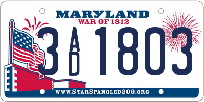 MD license plate 3AD1803