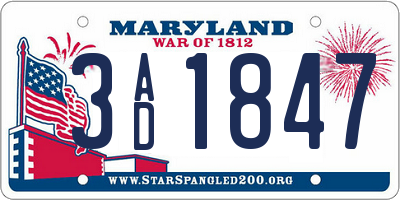 MD license plate 3AD1847
