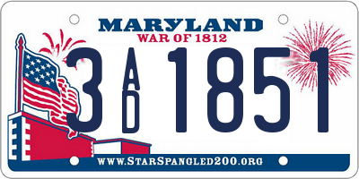 MD license plate 3AD1851
