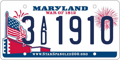 MD license plate 3AD1910