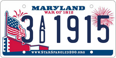 MD license plate 3AD1915