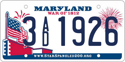 MD license plate 3AD1926