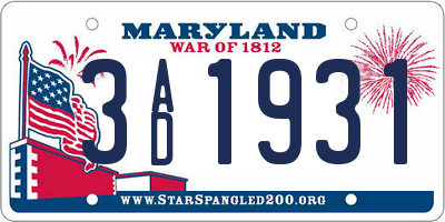 MD license plate 3AD1931