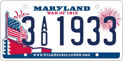 MD license plate 3AD1933