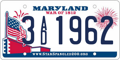 MD license plate 3AD1962