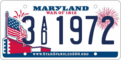 MD license plate 3AD1972