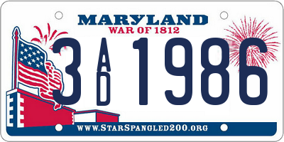MD license plate 3AD1986