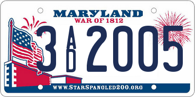 MD license plate 3AD2005