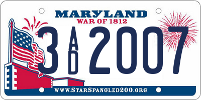 MD license plate 3AD2007