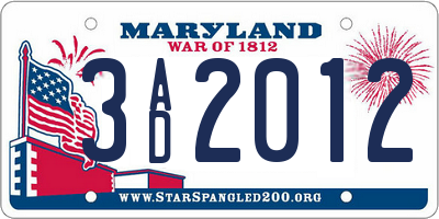 MD license plate 3AD2012