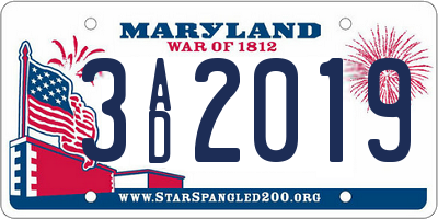 MD license plate 3AD2019