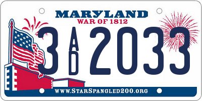 MD license plate 3AD2033