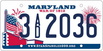 MD license plate 3AD2036