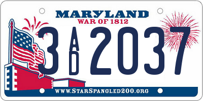 MD license plate 3AD2037