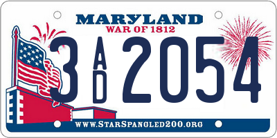 MD license plate 3AD2054