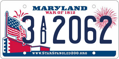MD license plate 3AD2062
