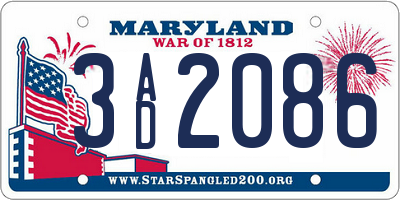 MD license plate 3AD2086