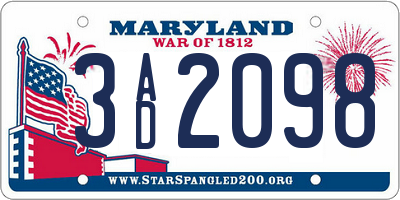 MD license plate 3AD2098