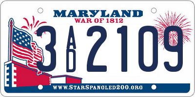 MD license plate 3AD2109