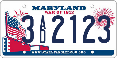MD license plate 3AD2123