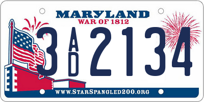 MD license plate 3AD2134