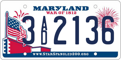MD license plate 3AD2136