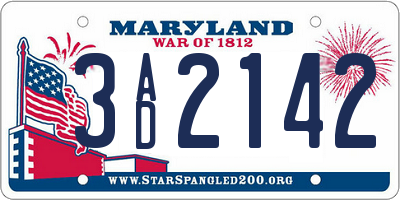 MD license plate 3AD2142