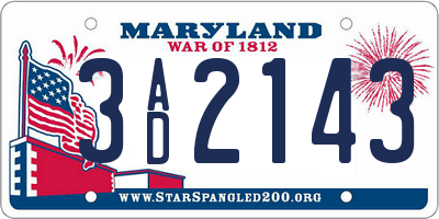 MD license plate 3AD2143