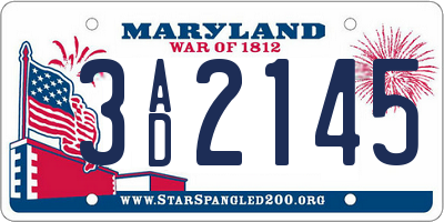 MD license plate 3AD2145