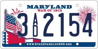 MD license plate 3AD2154