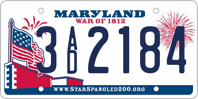 MD license plate 3AD2184