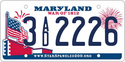 MD license plate 3AD2226