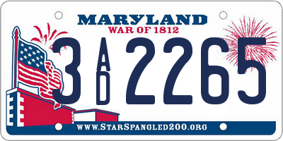 MD license plate 3AD2265