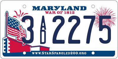 MD license plate 3AD2275