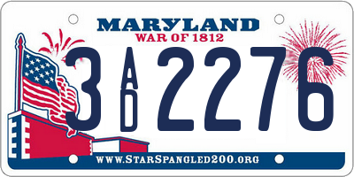 MD license plate 3AD2276