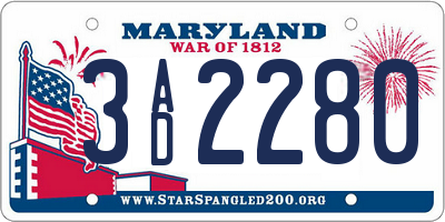 MD license plate 3AD2280