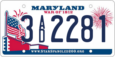 MD license plate 3AD2281