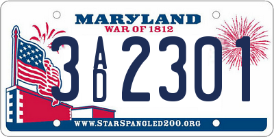 MD license plate 3AD2301