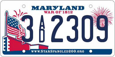 MD license plate 3AD2309